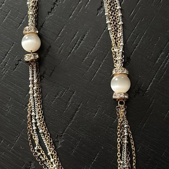 Loft Multi Chain Multi Tone Chain Moonstone Long Necklace - Picture 4 of 9